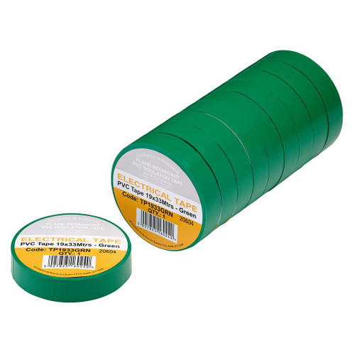 Green PVC Electrical Insulation Tape, 19mm x 33m (Pack of 10) - 29499_1.jpg