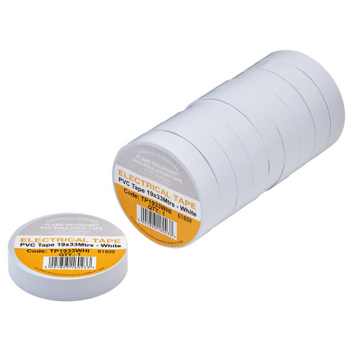 White PVC Electrical Insulation Tape, 19mm x 33m (Pack of 10) - 29503_1.jpg