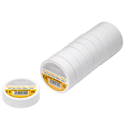 White PVC Electrical Insulation Tape, 19mm x 20m (Pack of 10) - 29532_1.jpg