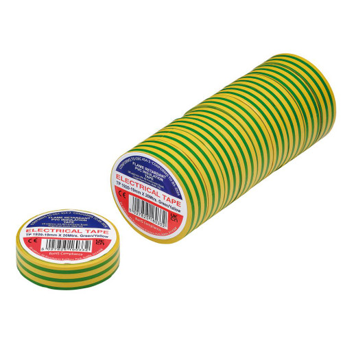 Green/Yellow PVC Electrical Insulation Tape, 19mm x 20m (Pack of 10) - 29533_1.jpg